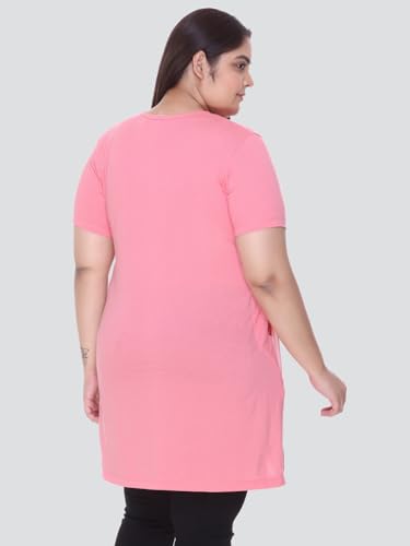 Image of CUPID Regular Fit Cotton Round Neck Half Sleeve T-Shirt, Plus Size Night n Sleep Wear, Daily Use Gym n Lounge Wear Long Tops for Women Blush Pink 2XL