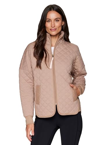 RBX Quilted Zip Up Jacket for Women, Lightweight Mock Neck Jacket with Pockets for Hiking, Workouts, Casual Wear