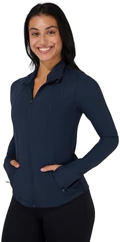 90 Degree By Reflex Full Zip Running Track Jacket Lightweight Athletic Slim Fit Jacket with Thumbholes, True Navy, Large