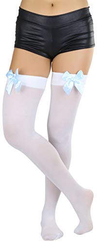 Image of ToBeInStyle Women's Opaque Long Thigh High Stockings w /Decorative Front Satin Bow