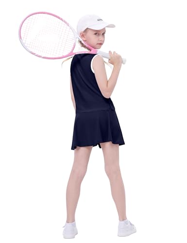 Kids Girls Tennis Golf Dress Outfit Sleeveless Dress with Pockets Athletic Skorts and Polo Tank Top Sets4