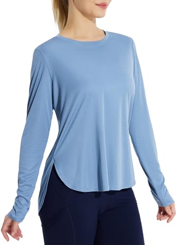 baleaf Long Sleeve Running Shirts, Workout Tops for Women, Lightweight Sun Shirts, Quick Dry SPF, UPF 50+ UV Protection Outdoor Clothing Blue M