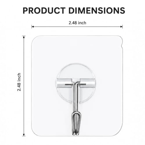 Image of KONVIO NEER Hanging Hooks for Wall Without Drilling - 10 Pack Self Adhesive Wall Hooks Heavy Duty, Transparent Stainless Steel Nail-Free Hanging Hooks for Kitchen, Bathroom, Keys & Home Organization