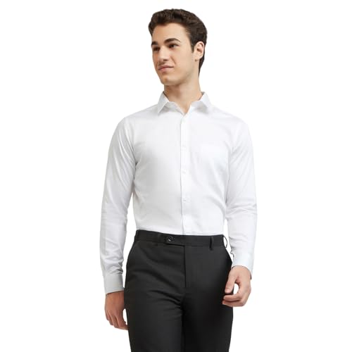 Image of Raymond Men Cotton Slim Fit Solid Pattern Semi Cut Away Collar Formal Shirt
