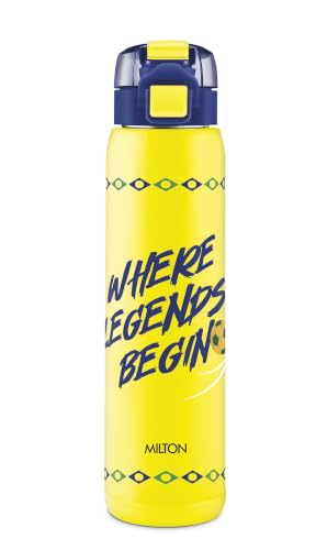 Image of Milton Steel Soccer 900 Thermoware Water Bottle 600 ml with One Touch Safety Lock & Twin Lid Sip or Gulp, Long Hours Hot & Cold, Leak Proof, ISI Certified, PU Insulated, for Kids, Gym, School, Yellow