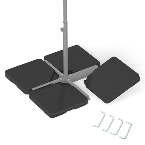 COSTWAY Pied de Parasol 4 Plaques pour Parasol H270-300 cm, Support Parasol en HDPE Rempli de 100 kg Sable & Eau/84 kg Sable/60 kg Eau, Poignée, Base pour...