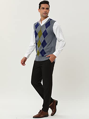 Lars Amadeus Men's Casual Argyle Vest Sweater V Neck Slim Fit Sleeveless Knit Pullover4