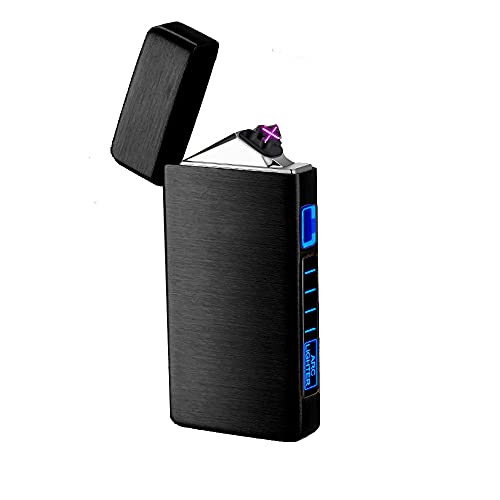 Electric Lighter, Dual Arc Lighter USB Rechargeable Lighter, Windproof Pocket Lighter, Plasma Metal Lighter, Small Flameless Lighter with LED Battery Display