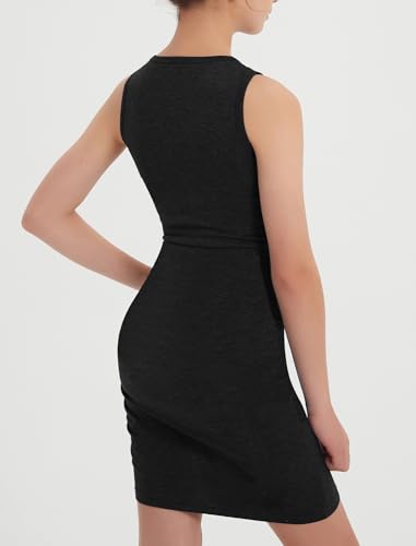 EXARUS Girls Bodycon Short Ruched Pencil Dresses Fitted Sleeveless Tank Crew Neck Casual Mini Dress3