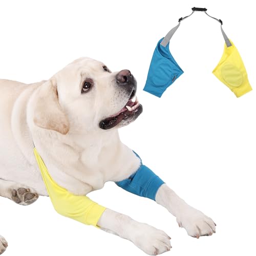 Image of Dog Elbow Protector - Dog Sleeves for Wounds Front Legs, Keep the Elbow Wound Clean, with Inner Padding to Protect the Elbow Joint, Cone Collar Alternative to Stop Licking Wounds (Yellow Blue,XL)