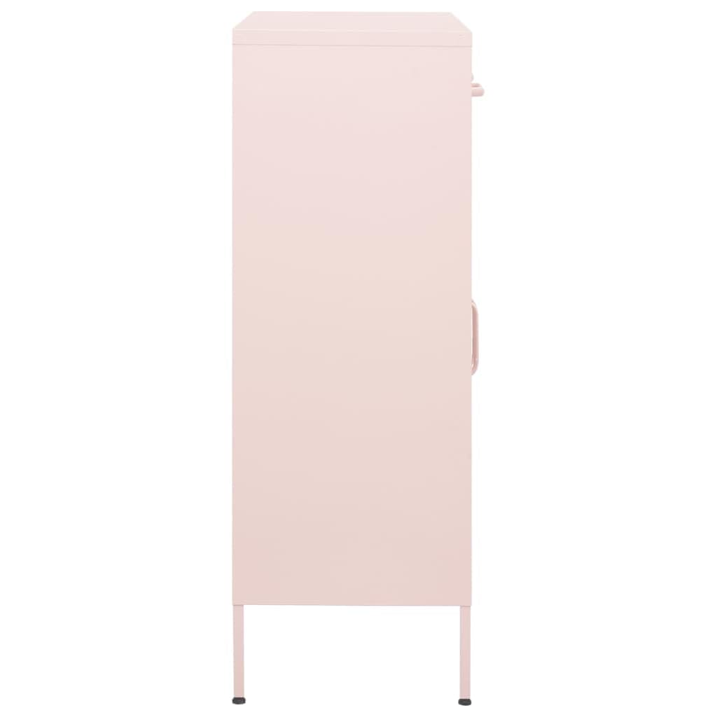 Beistellschrank Rosa aus Stahl 80x35x101,5 cm mit 2 Türen, verstellbaren Einlegeböden und Stellfüßen, robuster Mehrzweckschrank für Wohnzimmer, Büro und Flur