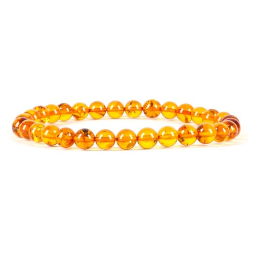 Cherry Tree Collection - Small Medium Large Sizes - Gemstone Beaded Bracelets For Women and Men - 6mm Round Beads (Dark Amber - Small)