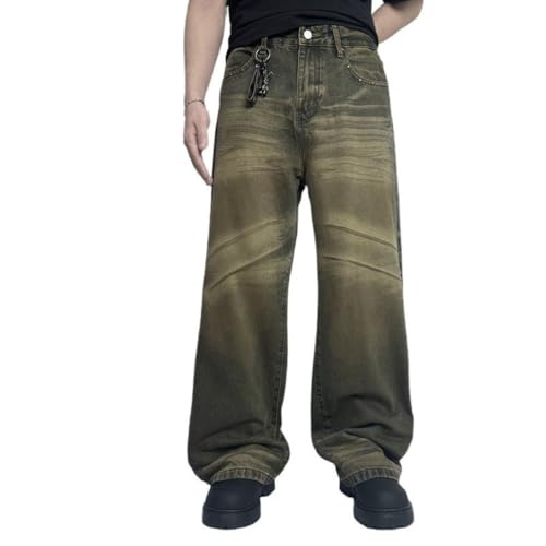 Men's Y2K Vintage Flap Pockets Button Decor Wide Leg Loose Denim Pants Streetwear