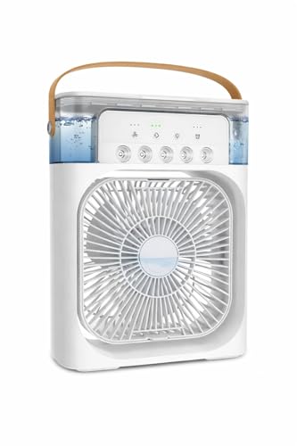 Image of Normalee Mini Portable Air Cooler with Water Spray | USB Powered, 3 Speed Desk Cooling Fan, 7 Color LED Light, For Home, Office, Bedroom & Travel