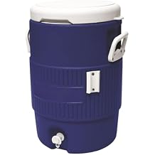 Heavy Duty Water Beverage Cooler Dispenser, Orange, Polyethylene, 5 Gallon, Insulated Container with Spigot, Side Handles Blue