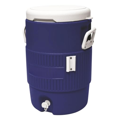 Heavy Duty Water Beverage Cooler Dispenser, Orange, Polyethylene, 5 Gallon, Insulated Container with Spigot, Side Handles (Blue)