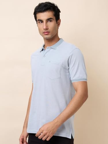 Image of Raymond Men Modern Fit Solid Pattern Pure Cotton Polo Neck Half Sleeve Casual T-Shirt