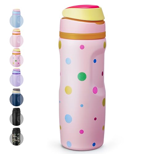 Image of Fijinhom 24 oz Insulated Water Bottle,Stainless Steel Sports Water Bottle with Straw, Double Wall Vacuum Leak Proof, Cold for 24 Hours, BPA Free for Travel, Sport, Outdoor, Polka dot