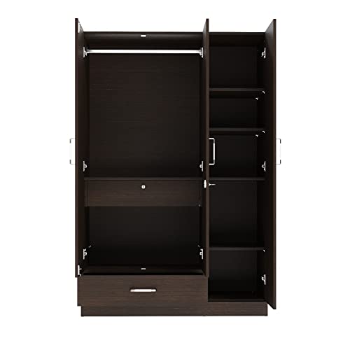Image of Wakefit Wardrobe | 1 Year Warranty | Engineered Wood Almirah, Cupboard for Clothes Storage | 3 Door, 2 Drawers, 1 Hanging Space | Gingham - Wenge