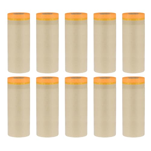 Image of uxcell 10pcs Pre-Taped Masking Paper 18 Inch x 49 Feet Brown Paper High-Tack Tape Painters Film for Painting Automotive Floor Protection and Covering, Orange