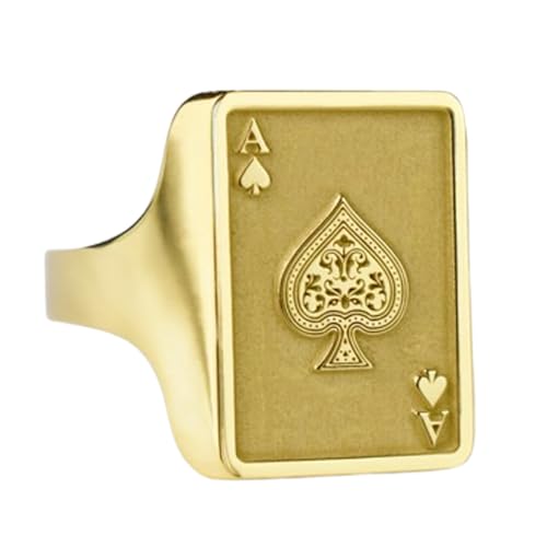 Bague As de pique argent 925 chevalière rectangulaire plaquée or pour homme et femme