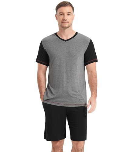 Image of NACHILA Men's Pajamas Set-Viscose Made from Bamboo, Short Sleeve Sleepwear with Shorts Cool Loungewear Soft Pjs