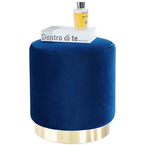 Suhu Poffee Foot Stool Rest Dressing Table Stool Round Ottoman Salon Taburete Stools Chair for Living Room Bedroom Vintage Valvet Seat Stool with Metal Gold Blue Cover