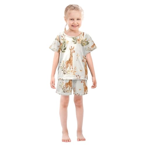 senya Short Sleeve Pajamas Sets Summer Cotton Sleepwear Giraffe Leaves Seamless3