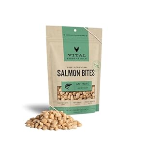 Vital Essentials Freeze Dried Raw Whole Animal Dog Treats, Salmon Bites, 5 oz