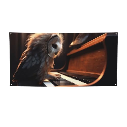 大きなバナーサイン 小さなフクロウ ピアノバナー 吊り下げロープ付き 壁掛けサイン フラッグ ポスター 屋内 屋外 ディスプレイ 写真背景 パーティーデコレーション用