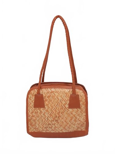 Sac à bandoulière ethnique en bambou tissé main avec détails en cuir pour femme