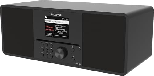 TELESTAR TOP 300 – DAB+/Internetradio mit CD-Player (Stereo, 2 × 15 W, Streamingdienste, Bluetooth Audio-Streaming & Sendefunktion, USB-Recording, Notfallwarnsystem) – Schwarz