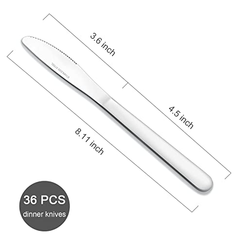 Funnydin 36 Pieces Dinner Knives Set, 8.1 Inches Table Knives Set, Durable Butter Knife, Food Grade Stainless Steel Dinner Knife, Cost-effective Silverware - Mirror Polished, Dishwasher Safe