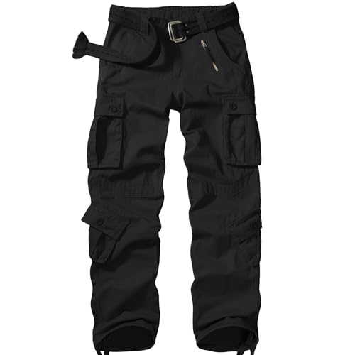 Jessie Kidden Men's Casual Military Cargo Pants, 8 Pockets Cotton Wild Combat Tactical Trousers,7533 Balck,40 Black