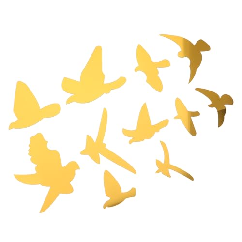 HOODANCOS Décoration Murale Élégante D'oiseaux en Vol en Acrylique Doré Effet Miroir, 11 Pièces Autocollantes Cuisine et Salon, Installation Facile Peel...