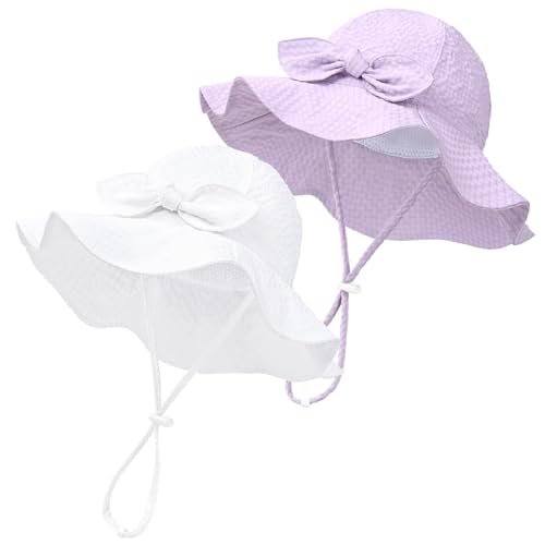 Baby Girl Sun Hat Infant Toddler Beach Hat UPF50+ Wide Brim Kids Summer Sun Protection 0-6 Months