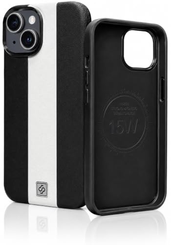 Image of DIZORO Leather Case for iPhone 15, Men Women Luxury Elegant Slim Business PU Cover Soft Non-Slip Grip Shockproof Anti-Scratch Protective Back Cover Black White
