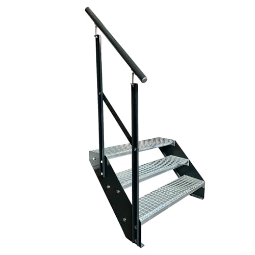 Escalier en acier antidérapant de 3 marches avec garde-corps pour entrée sûre