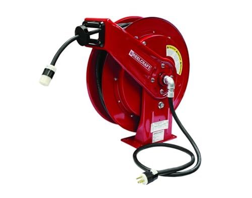 Reelcraft L 70100 123 3A Spring Retractable Cord Reel, 12 AWG/3 Conductors x 100', 20 AMP, Single Outlet, Cord Included