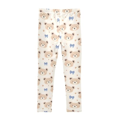 Blue Bow Bear Love Girls Leggings Soft Stretch Workout Yoga Dance Pants for Kids Casual Tights2
