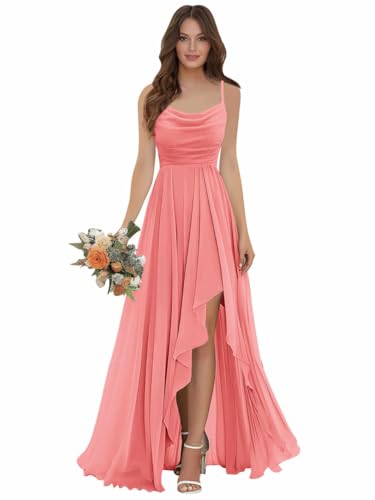 Bridesmaid Dresses for Women Spaghetti Straps A Line High Low Hemline Chiffon Summer Wedding Guest Dress