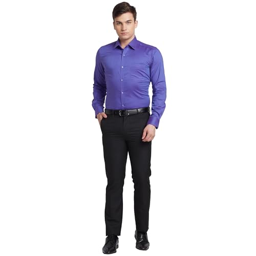 Image of Raymond Men's Solid Pattern Contemporary Fit Pure Cotton Full Sleeve Semi Cut Away Collar Formal Shirt