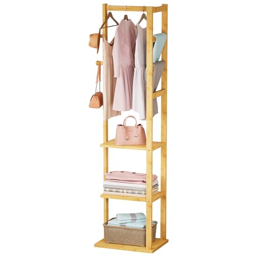 Cozivolife Bamboo Heavy Duty Small Clothing Coat Rack with Shelves