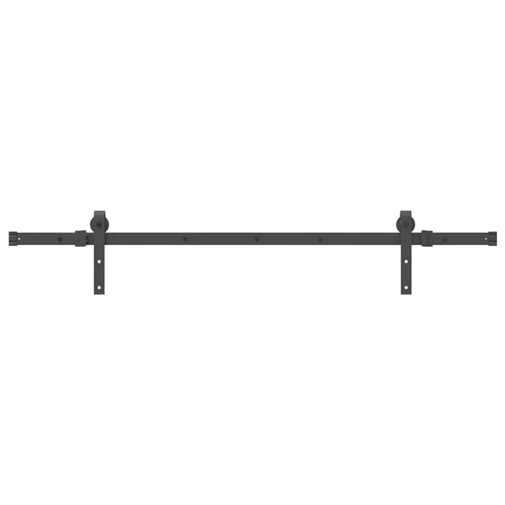 Juego de herrajes para puerta corredera de acero con recubrimiento en polvo negro de 152,5 cm de largo con tope para puerta, guía de suelo y ruedas para puerta de habitación, puerta principal
