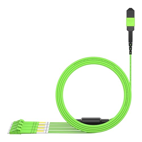 AMPCOM MPO to LC Breakout Cable 50/125μm Multimode OM5(8 Fiber, MPO to LC, Type B, LSZH/Riser, UPC, Lime Green) 25m (82ft)
