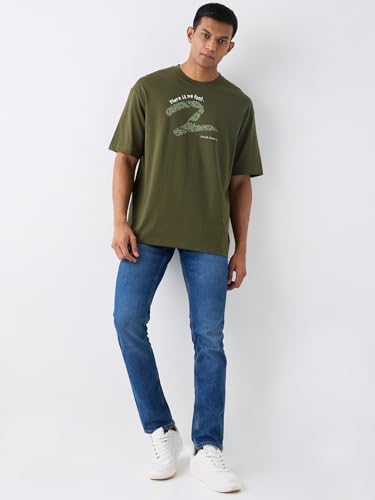 Image of Spykar Men's Oversized Round Neck Half Sleeve Solid Casual T-Shirt