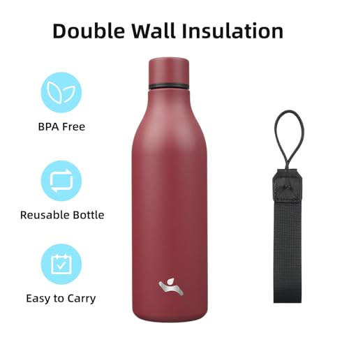Image of Konokyo Insulated Water Bottle with Strap,25 oz Double Wall Stainless Steel Vacuum Bottles Metal Water Flask,Brick Red