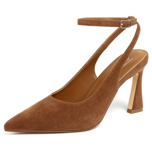 Image of Susanny Womens Slingback Closed Toe Ankle Strap High Heels Pointed Toe Pumps Comfortable Stiletto Sexy Buckle Strappy Dressy Shoes for Wedding Bridal Party Work