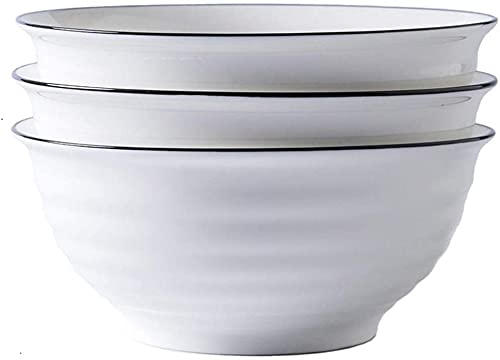 Juego de cuencos grandes blancos de 1600 ml, juego de cuencos de cerámica, paquete de 3 cuencos para ensalada, sopa, fideos, juegos de cuencos grandes para servir cereales Cover