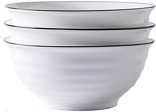 White Ceramic Large Serving Bowls - Salad Soup Noodle Ramen Bowls - Big Cereal Pasta Bowl Set - 3 Pack Large Capacity Ceramic Bowl Sets -Microwave & Dishwasher Safe - 8inch（57oz/1.8 Quart)